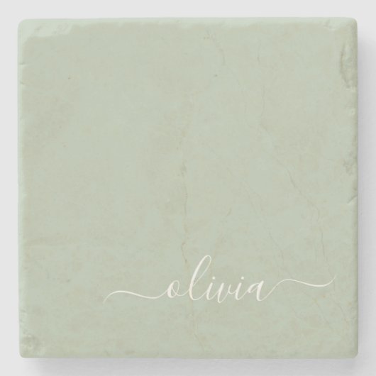 セージグリーンミニマルモダンリストモノグラエレガントム ストーンコースター (正面)