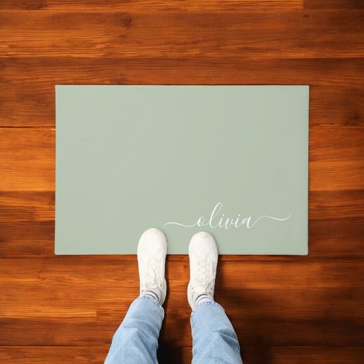 セージグリーンミニマルモダンリストモノグラエレガントム ドアマット