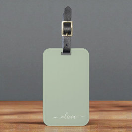 セージグリーンミニマルモダンリストモノグラエレガントム ラゲッジタグ