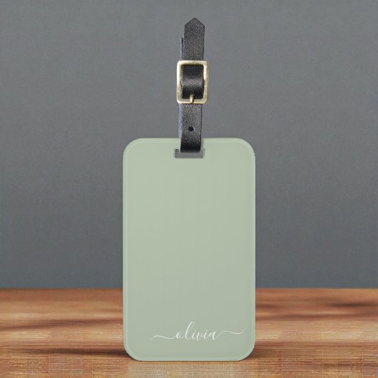 セージグリーンミニマルモダンリストモノグラエレガントム ラゲッジタグ