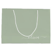 セージグリーンミニマルモダンリストモノグラエレガントム ラージペーパーバッグ (裏面)