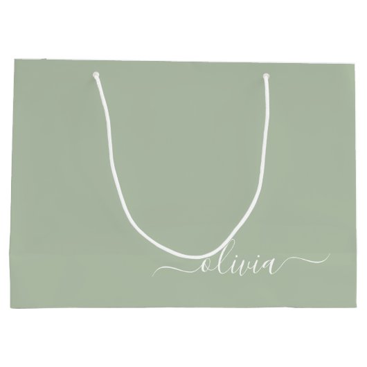 セージグリーンミニマルモダンリストモノグラエレガントム ラージペーパーバッグ (裏面)