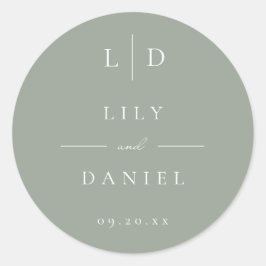 セージグリーンミニマルモノグラムウェディングギフト ラウンドシール