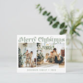 セージグリーンミニマルレトロクリスマスツーフォト シーズンカード (スタンド正面)