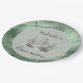 セージグリーンメタリックシルバーティアラクラウンキンセアニラ ペーパープレート (アングル)