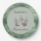 セージグリーンメタリックシルバーティアラクラウンキンセアニラ ペーパープレート (正面)