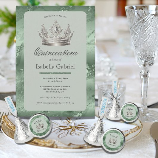 セージグリーンメタリックティアラエレガントキンセアニラ 招待状