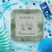 セージグリーンメタリックティアラクラウンキンセアニラ ペーパープレート (パーティー)