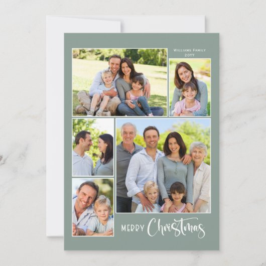 セージグリーンメリークリスマス5フォトコラージュ シーズンカード (正面)