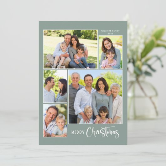 セージグリーンメリークリスマス5フォトコラージュ シーズンカード (スタンド正面)