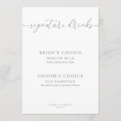 セージグリーンモダンエレガントなウェディングドリンクの看板 (正面)