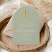 セージグリーンモダンクロスファースト聖餐式 招待状
