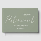 セージグリーンモダンハッピーリタイアパーソナライズされたメント ゲストブック (正面)