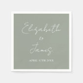 セージグリーンモダンミニマリストのスクリプトウェディング スタンダードカクテルナプキン (正面)