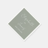 セージグリーンモダンミニマリストのスクリプトウェディング スタンダードカクテルナプキン (角)