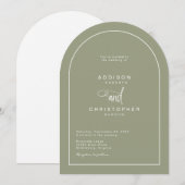 セージグリーンモダンミニマリストのスクリプトウェディング 招待状 (正面/裏面)