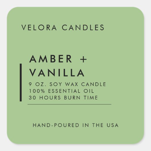 セージグリーンモダンミニマリストキャンドルラベルシール スクエアシール (正面)