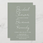 セージグリーンモダンミニマリストスクリプトブライダルシャワー 招待状 (正面/裏面)