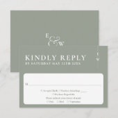 セージグリーンモダンミニマリスト結婚モノグラム 出欠カード (正面/裏面)