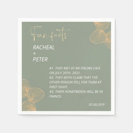 セージグリーンモダンミニマルおもしろいファクト結婚ズ スタンダードカクテルナプキン (正面)