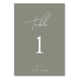 セージグリーンモダンミニマ結婚リストのテーブルカード テーブルナンバー