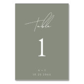 セージグリーンモダンミニマ結婚リストのテーブルカード テーブルナンバー (裏面)