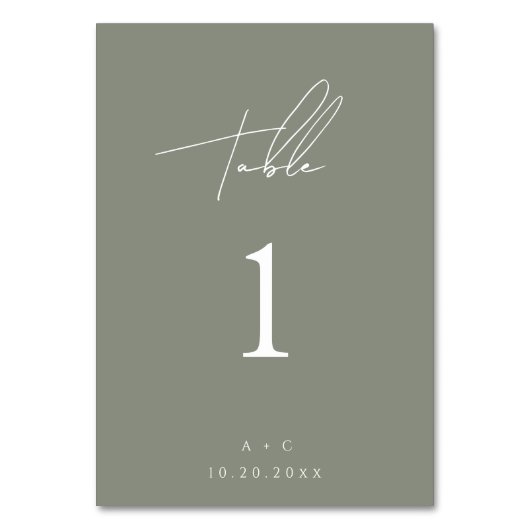 セージグリーンモダンミニマ結婚リストのテーブルカード テーブルナンバー (正面)
