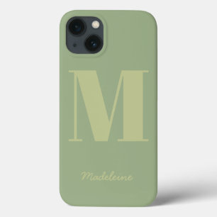 セージグリーンモダンモノグラミニマルムイニシャル名 iPhone 13ケース