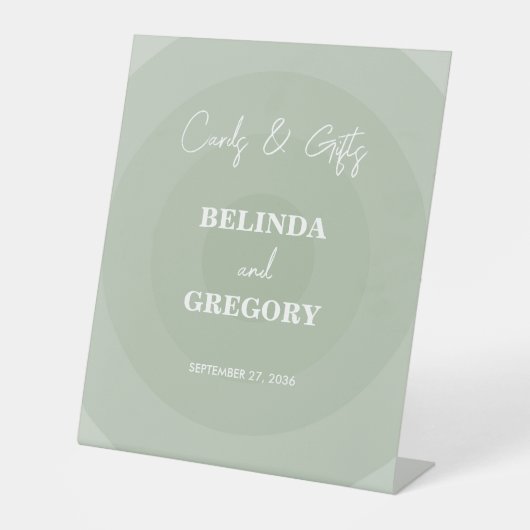 セージグリーンモダンモノグラムのウェディングカード&ギフト 台座サイン (正面)