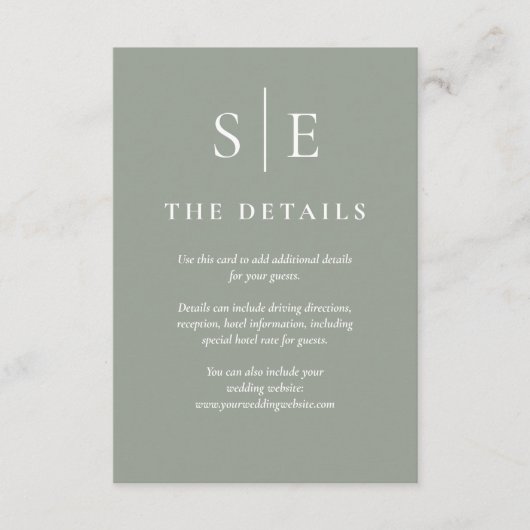 セージグリーンモノグラシンプルム結婚詳細 エンクロージャーカード (正面)