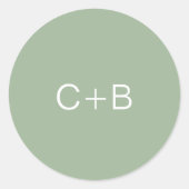 セージグリーンモノグラムのモダンウェディング ラウンドシール (正面)