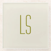 セージグリーンモノグラムイニシャルシンプル ガラスコースター (正面)