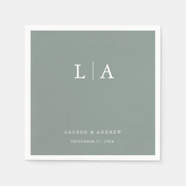 セージグリーンモノグラムエレガントシンプルズ結婚ナプキン スタンダードカクテルナプキン