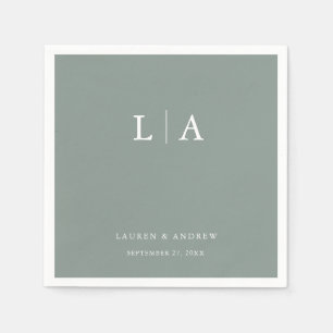 セージグリーンモノグラムエレガントシンプルズ結婚ナプキン スタンダードカクテルナプキン