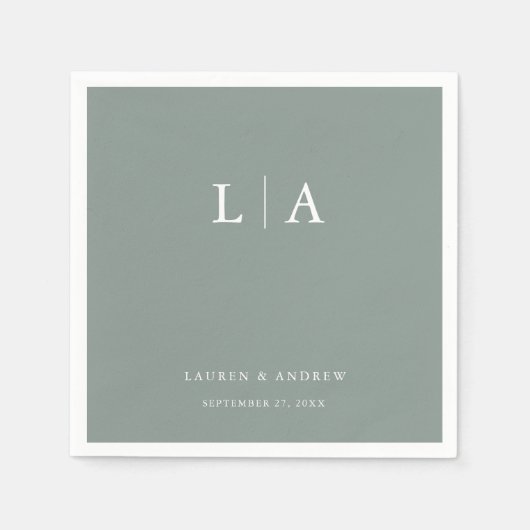 セージグリーンモノグラムエレガントシンプルズ結婚ナプキン スタンダードカクテルナプキン (正面)