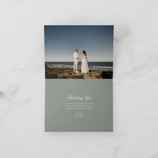 セージグリーンモノグラムクラシックリース結婚写真 サンキューカード (内部)