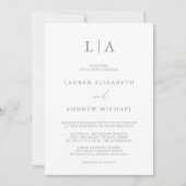 セージグリーンモノグラムシンプルミニマリスト結婚ズインビ 招待状 (正面)