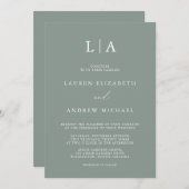 セージグリーンモノグラムシンプルミニマル結婚リスト 招待状 (正面/裏面)