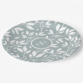 セージグリーンモノグラムフローラコテージパターン ペーパープレート (アングル)