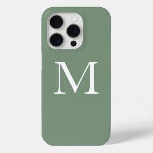 セージグリーンモノグラムホワイトシンプルカスタムカラー iPhone 15 PROケース