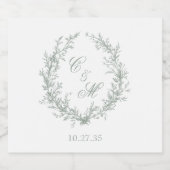 セージグリーンモノグラムボタニカルリース結婚ズ ビールラベル (シングルラベル)