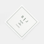 セージグリーンモノグラムミニマルエレガントトレンディー結婚ズ スタンダードランチョンナプキン (角)