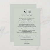 セージグリーンモノグラムミニマ結婚リストの詳細 エンクロージャーカード (正面/裏面)