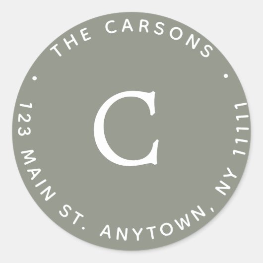 セージグリーンモノグラムラウンド差出人住所ラベル ラウンドシール (正面)