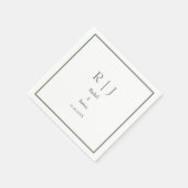 セージグリーンモノグラム名エレガミニマルントウェディング スタンダードカクテルナプキン (角)