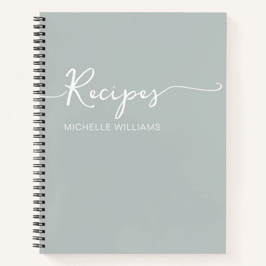 セージグリーンモノグラム名前シグネチャークッキングブックレシピ ノートブック (正面)