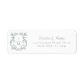 セージグリーンモノグラム結婚ズクレスト差出人住所 ラベル (正面)