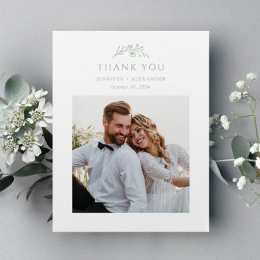 セージグリーンモノグラム結婚ズサンキューカード サンキューカード