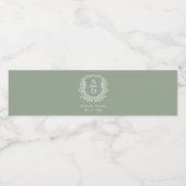 セージグリーンモノグラム結婚ズフローラクレスト ペットボトルラベル (シングルラベル)