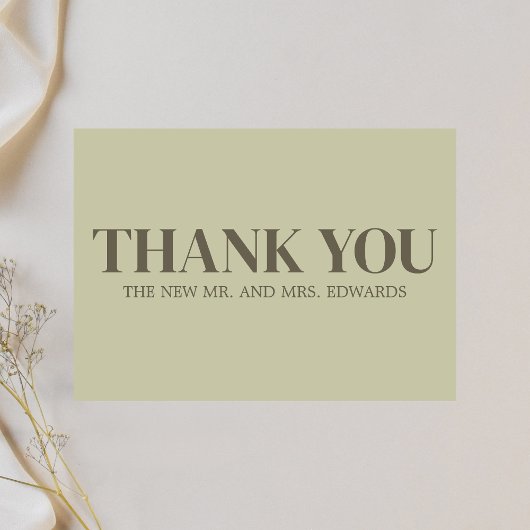 セージグリーンモノグラム結婚ズ サンキューカード